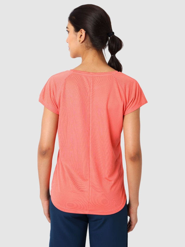 Women Coral Pink Solid Tops & T-Shirts - ADVENTURE TEE MK-CP