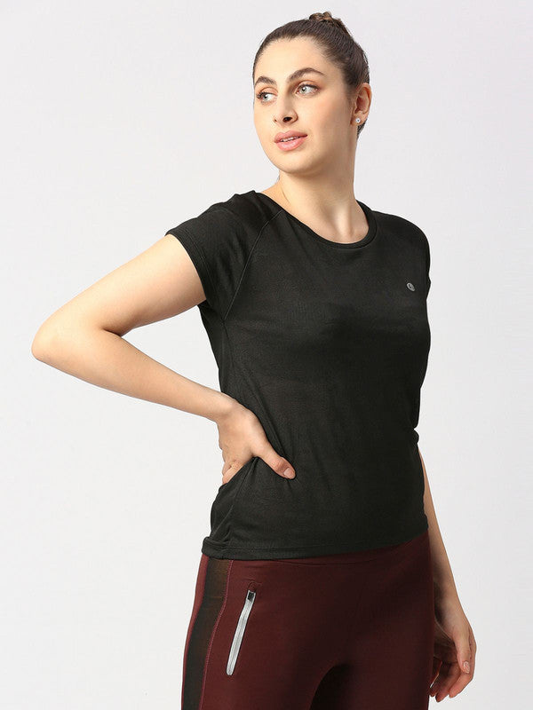 Women Black Solid Top- INNER FLOW-BK