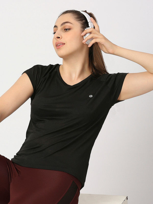 Women Black Solid Top- INNER FLOW-BK