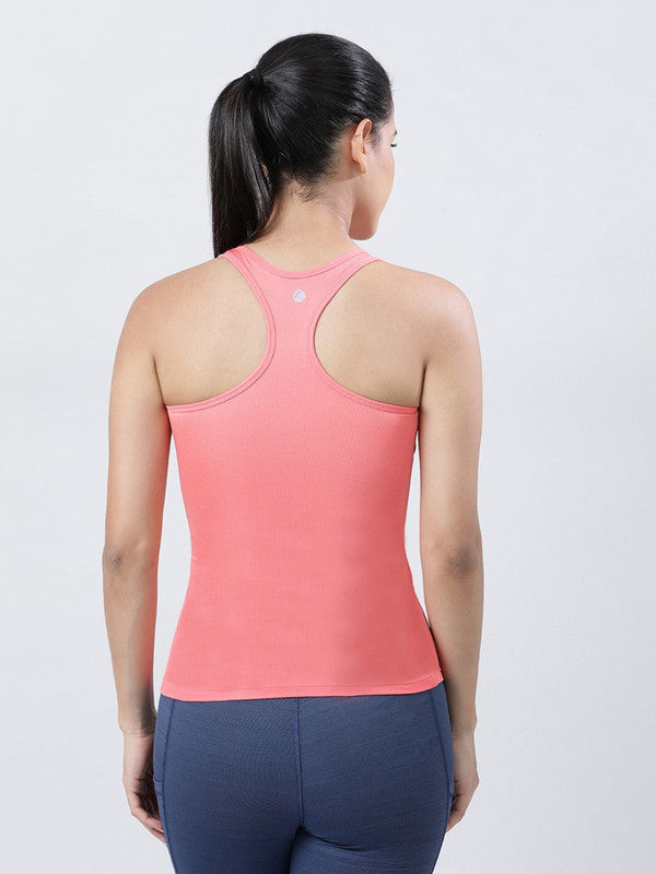 Women Coral Pink Solid Top-RACER BACK MK-CP