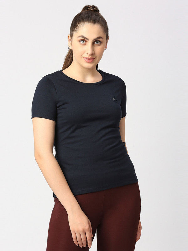 Women Navy Blue Solid  Tops & T-Shirts - CRESCENT CREW-NY