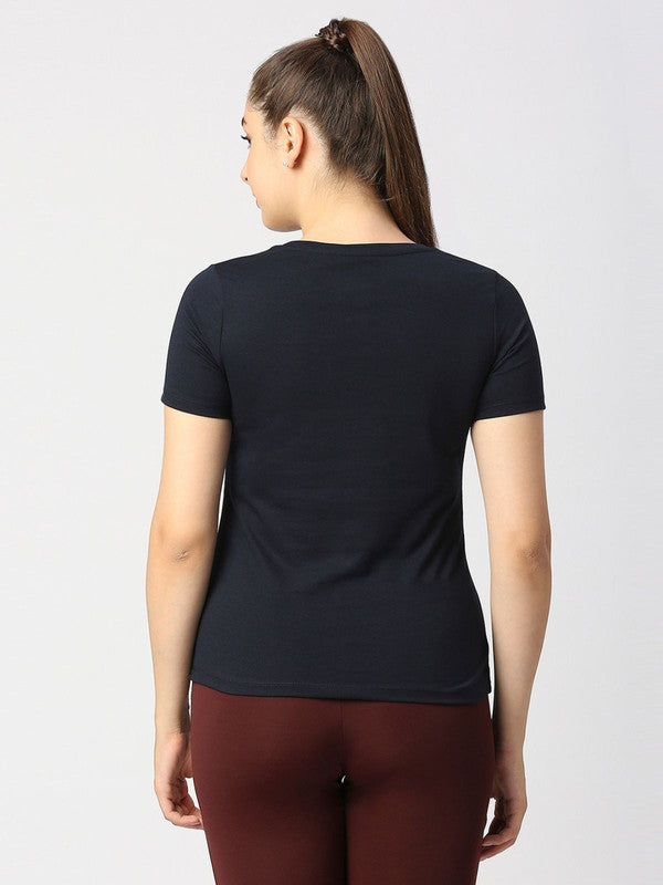 Women Navy Blue Solid  Tops & T-Shirts - CRESCENT CREW-NY