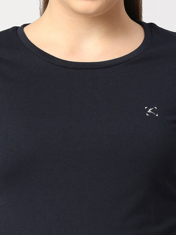 Women Navy Blue Solid  Tops & T-Shirts - CRESCENT CREW-NY