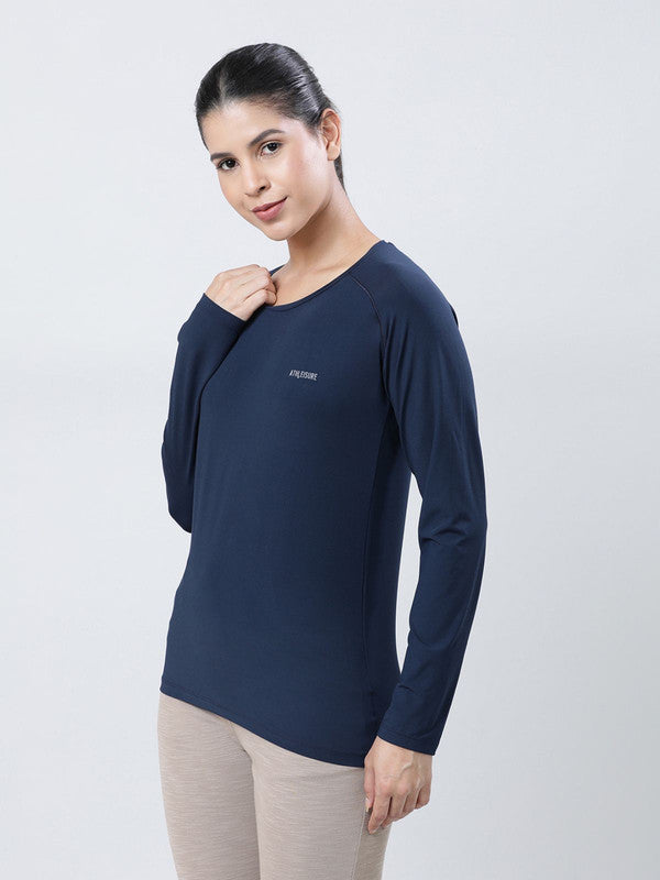 Women Navy Blue Solid Tops FLY TECH F/SLEEVE PLAIN