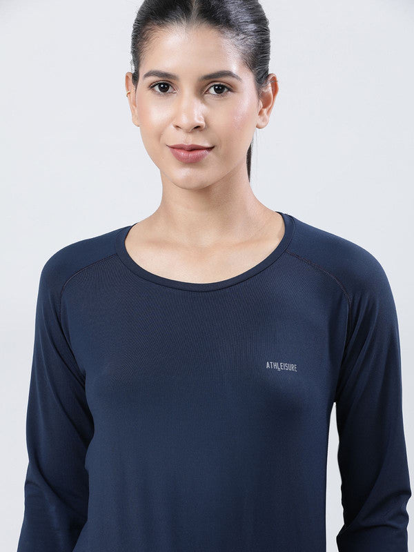 Women Navy Blue Solid Tops FLY TECH F/SLEEVE PLAIN