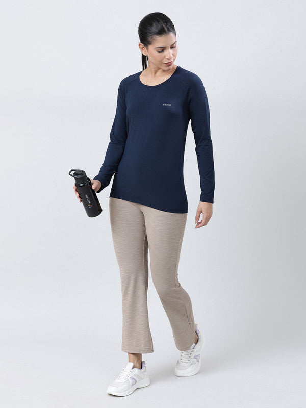 Women Navy Blue Solid Tops FLY TECH F/SLEEVE PLAIN