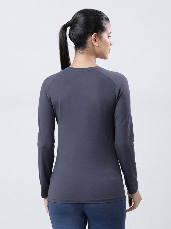 Women Steel grey Solid Tops FLY TECH F/SLEEVE PLAIN