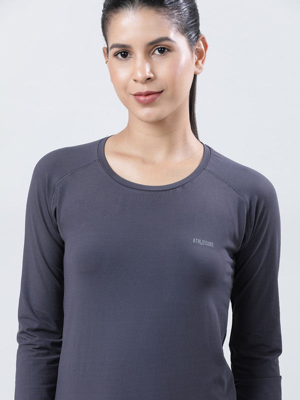 Women Steel grey Solid Tops FLY TECH F/SLEEVE PLAIN