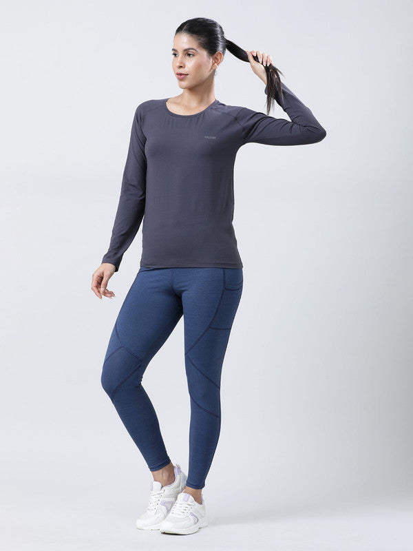 Women Steel grey Solid Tops FLY TECH F/SLEEVE PLAIN