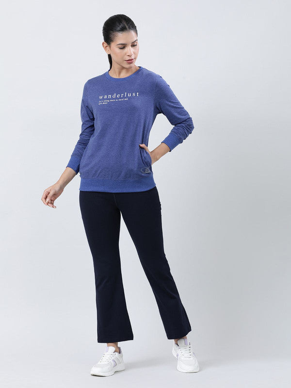 Women Ink Blue Solid Sweatshirts-PULLOVER 69-IB-ML