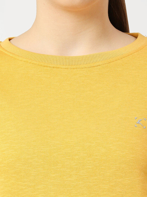 Women Mustard Solid Sweatshirts-CROSS CHILL SWEAT SHIRT-Mustard