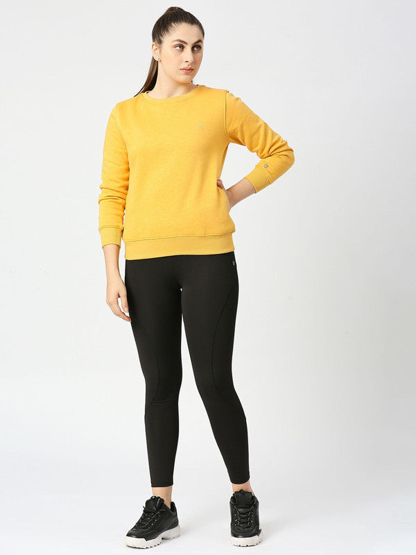 Women Mustard Solid Sweatshirts-CROSS CHILL SWEAT SHIRT-Mustard