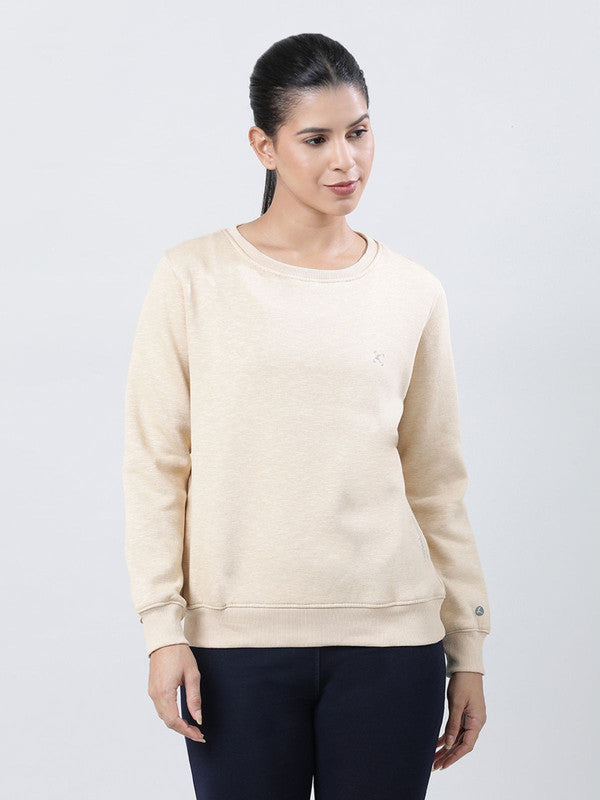 Women Beige Solid Sweatshirts-CROSS CHILL SWEAT SHIRT_Beige