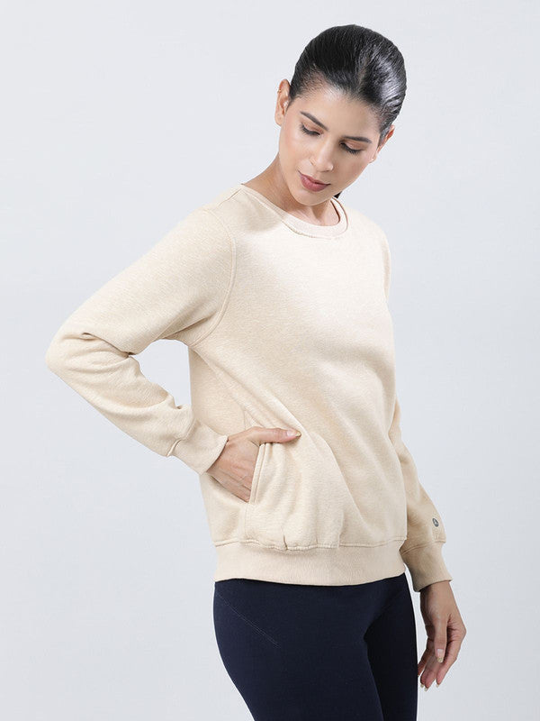 Women Beige Solid Sweatshirts-CROSS CHILL SWEAT SHIRT-Beige