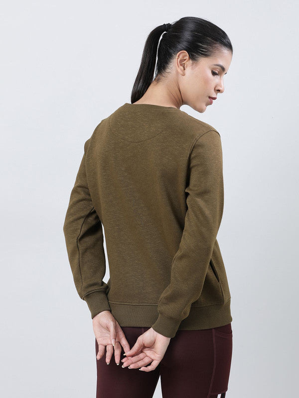 Women Olive Green Solid Sweatshirts-CROSS CHILL SWEAT SHIRT_Olive Green