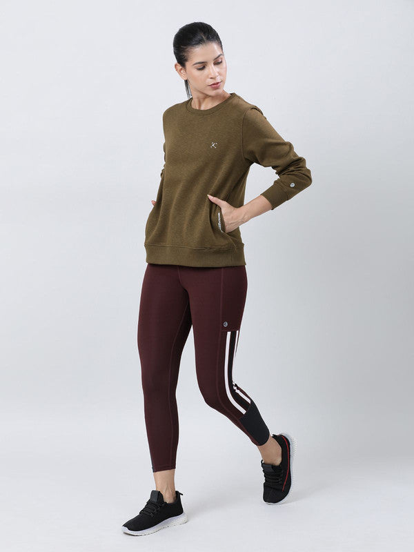 Women Olive Green Solid Sweatshirts-CROSS CHILL SWEAT SHIRT_Olive Green