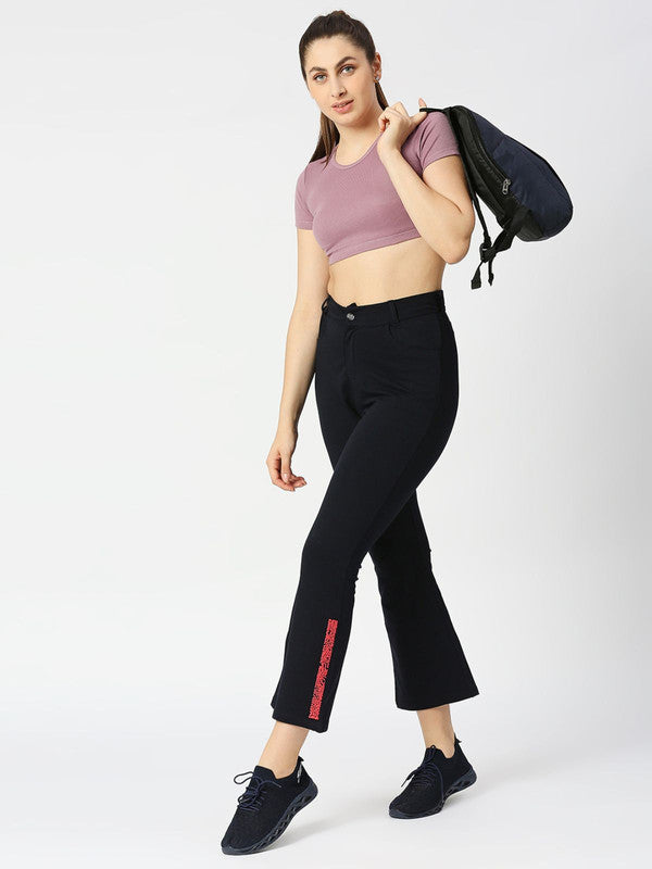 Women Navy Solid Track Pants & Joggers-PULL ON PANT-NY