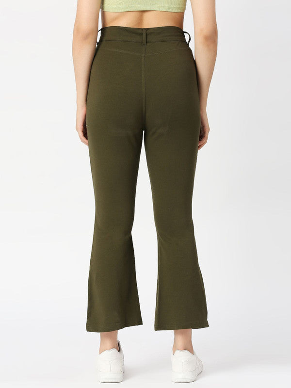 Women Olive Solid Track Pants & Joggers-PULL ON PANT-OL