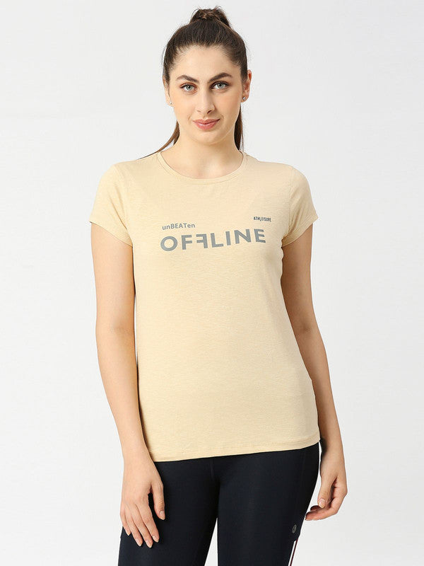 Women Beige Printed T-shirt-SPLENDOR-SLM-BG
