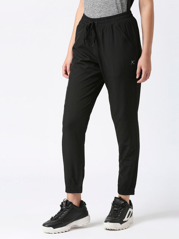 Women Black Solid Joggers Pant- GROOVER-BK