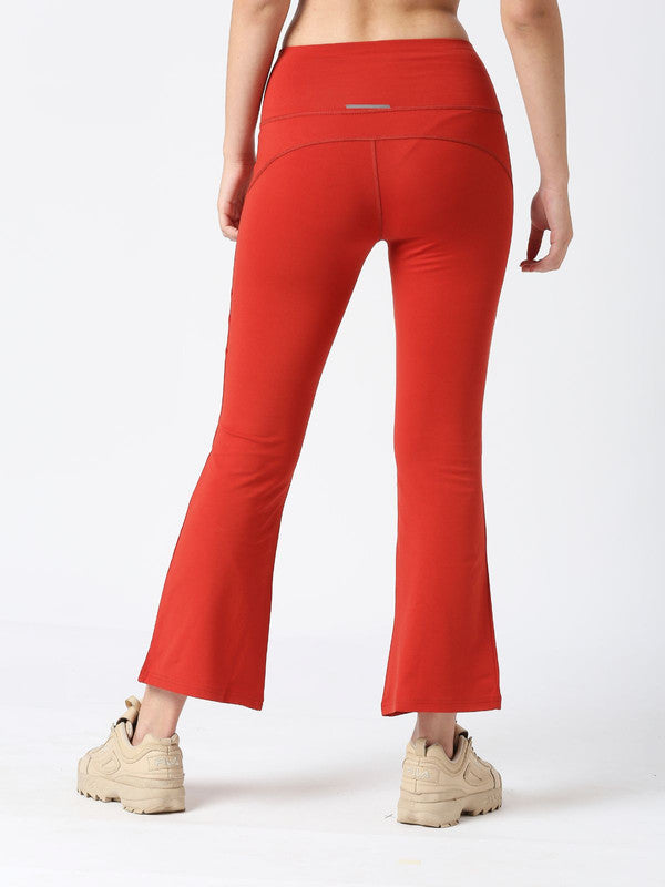 Women Autumn Orange Solid Flared Pant- KIC PANT-AO