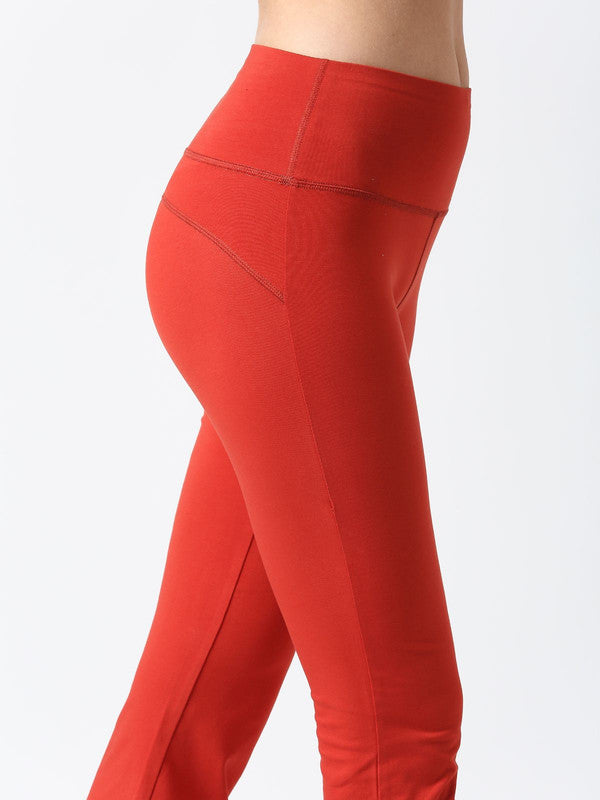 Women Autumn Orange Solid Flared Pant- KIC PANT-AO