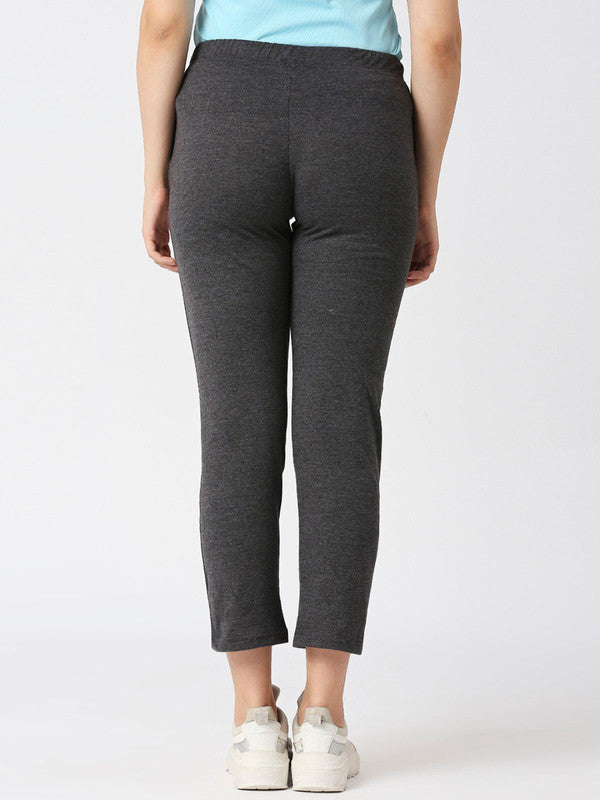 Women Dark Grey Melange Solid Track Pants & Joggers-LUXE PANT_DG-ML