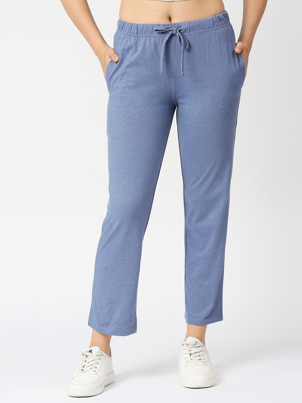 Women Denim Blue Melange Solid Track Pants & Joggers-LUXE PANT_DB-ML