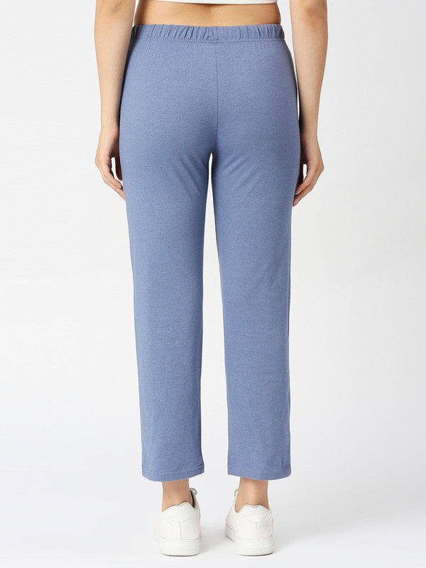 Women Denim Blue Melange Solid Track Pants & Joggers-LUXE PANT_DB-ML