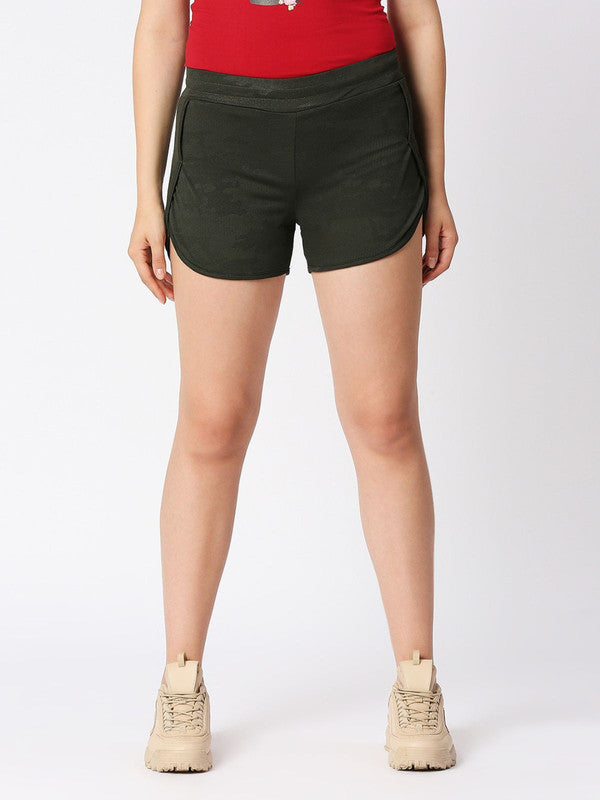 Women Olive Green Polyester Solid Slim Fit Shorts - ADVENTURE SHORT-OL-Lovable India