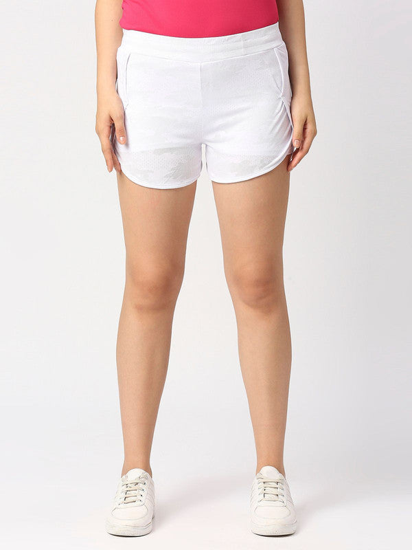 Women White Polyester Solid Slim Fit Shorts - ADVENTURE SHORT-WH