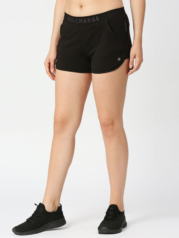 Women Black Solid Shorts DAZZLE SHORTS-BK