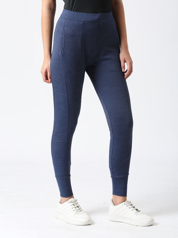 Women Denim Blue Solid Tights- TRANSVERSE PANT- DB