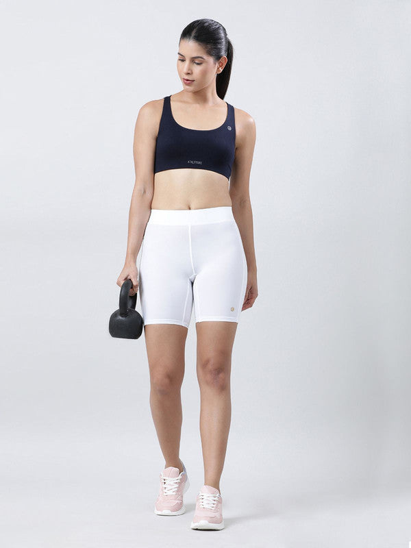 Women White Solid Shorts- WAFFLE SHORTS-WH