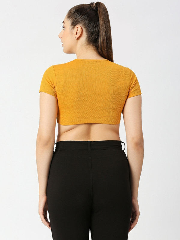 Women Mustard Solid Crop Top STUNNER TANK -01-Mustard