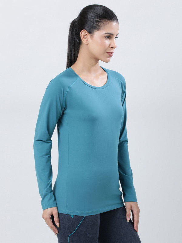 Women Sea Green Solid Tops FLY TECH F/SLEEVE PLAIN