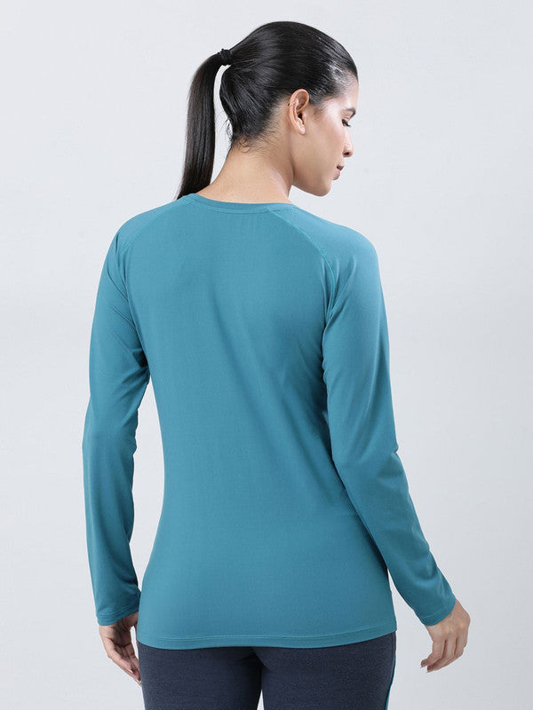 Women Sea Green Solid Tops FLY TECH F/SLEEVE PLAIN