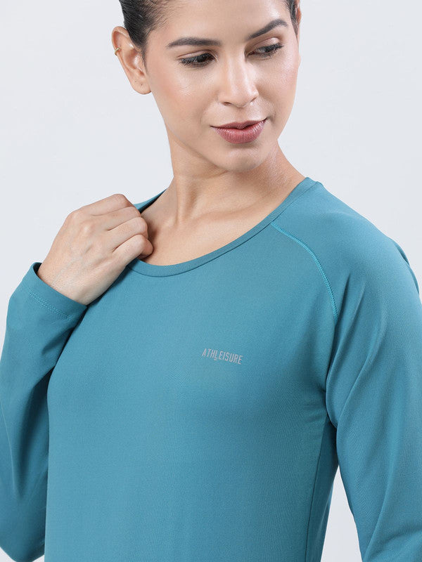 Women Sea Green Solid Tops FLY TECH F/SLEEVE PLAIN