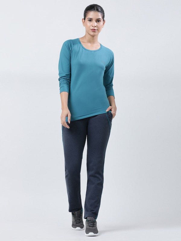 Women Sea Green Solid Tops FLY TECH F/SLEEVE PLAIN