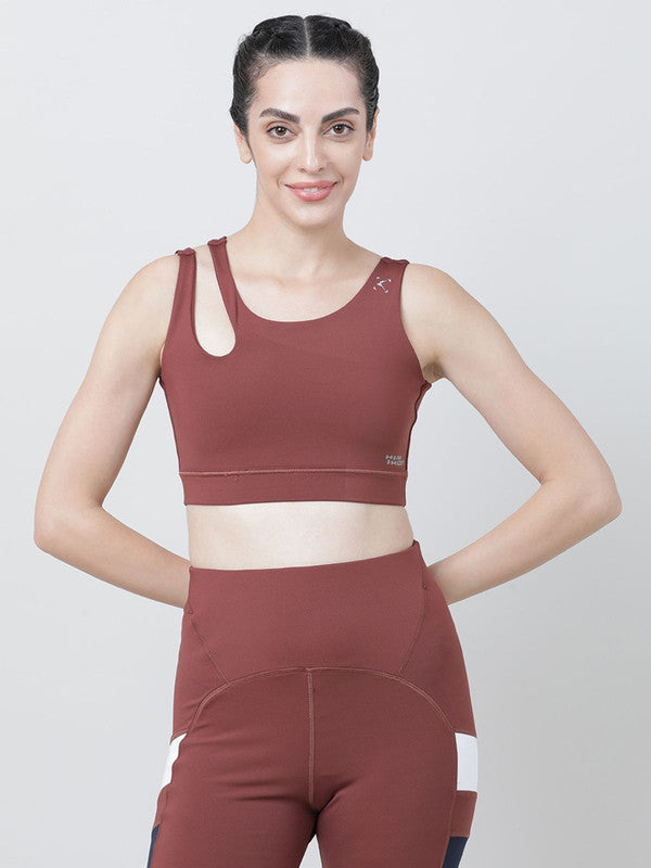 Lovable Dark Brown Padded Non Wired Full Coverage Sports Bra - Relay Bra-NJ