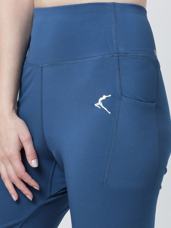 Women Aqua Blue Solid  Tights - RECHARGE-AB