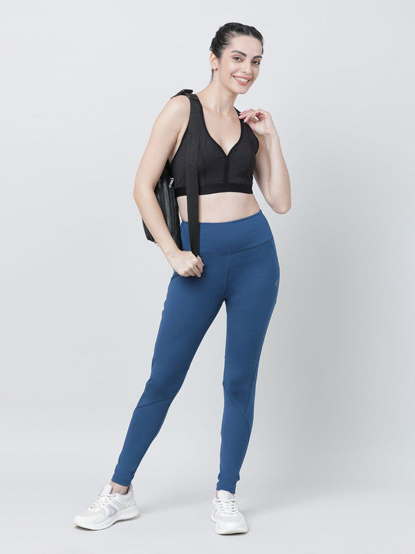 Women Aqua Blue Solid Tights - AERO TERRAIN-AB