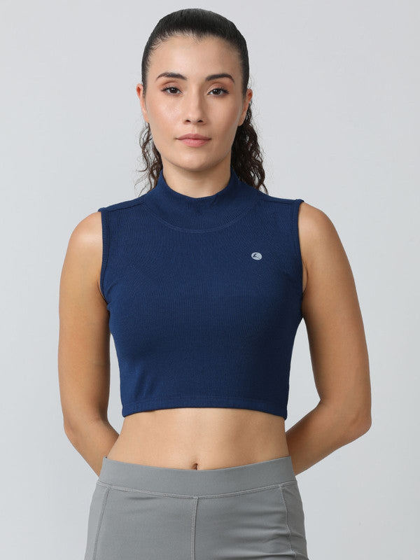Women Navy Solid High Neck Tank Top - STUNNER TANK -05-NY