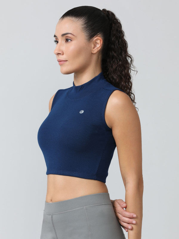 Women Navy Solid High Neck Tank Top - STUNNER TANK -05-NY