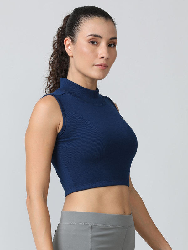 Women Navy Solid High Neck Tank Top - STUNNER TANK -05-NY