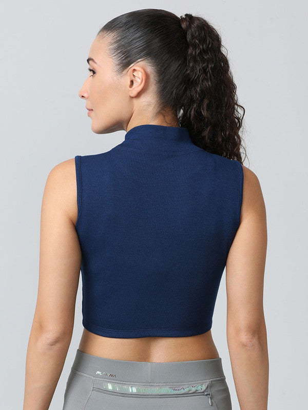Women Navy Solid High Neck Tank Top - STUNNER TANK -05-NY