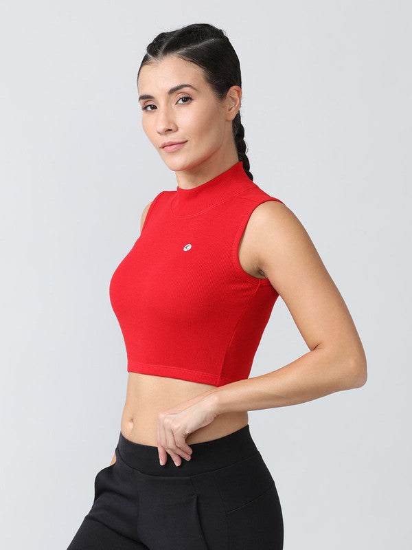 Women Crimson Red Solid High Neck Tank Top - STUNNER TANK -05-CR