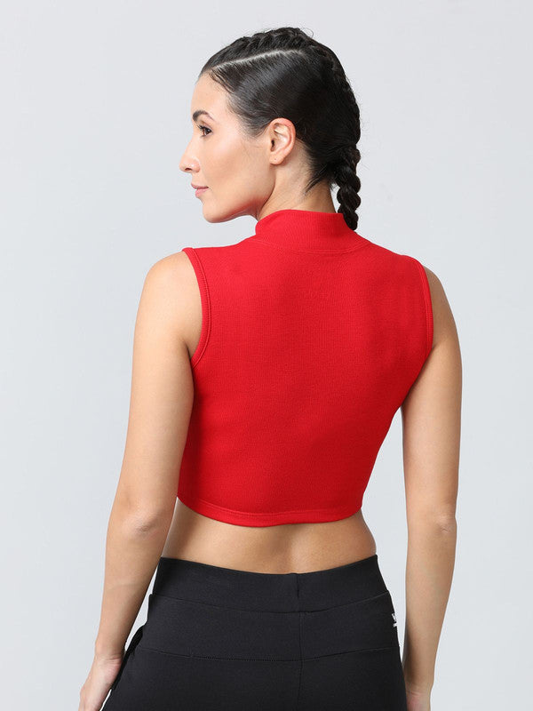 Women Crimson Red Solid High Neck Tank Top - STUNNER TANK -05-CR