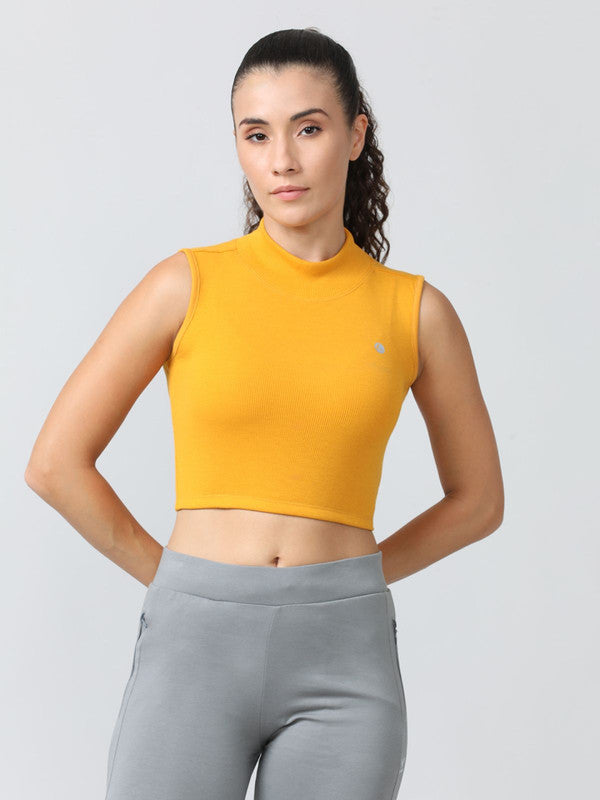 Women Mustard Solid High Neck Tank Top - STUNNER TANK -05-MS