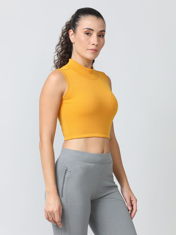 Women Mustard Solid High Neck Tank Top - STUNNER TANK -05-MS